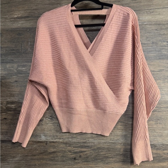 No Comment Chic V-Neck Sweater in Soft Pink - Picture 1 of 7